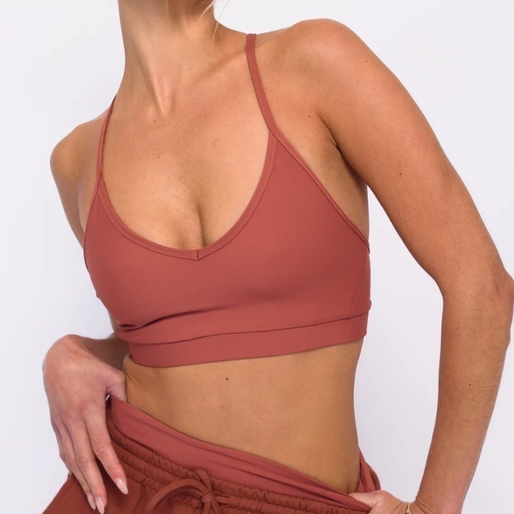 Skatie Zero Racerback Sports Bra in “Dune” Terra Cotta Color